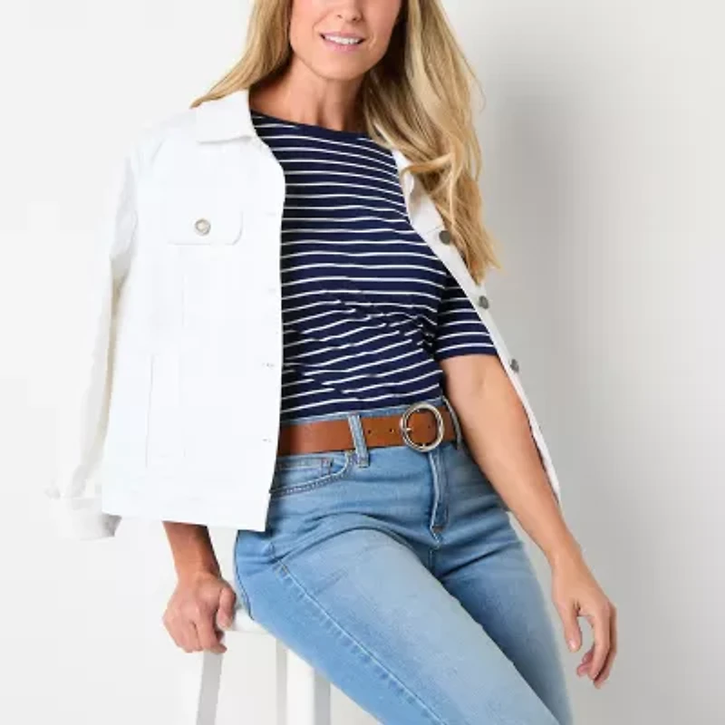 St. John's Bay Womens Boat Neck Elbow Sleeve Tall T-Shirt