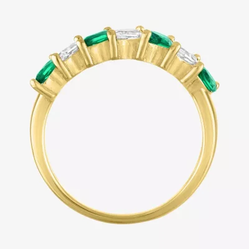 Womens Simulated Green Emerald 14K Gold Over Silver Marquise Band
