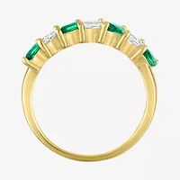 Womens Simulated Green Emerald 14K Gold Over Silver Marquise Band