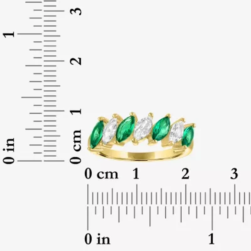 Womens Simulated Green Emerald 14K Gold Over Silver Marquise Band