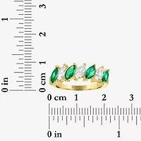 Womens Simulated Green Emerald 14K Gold Over Silver Marquise Band