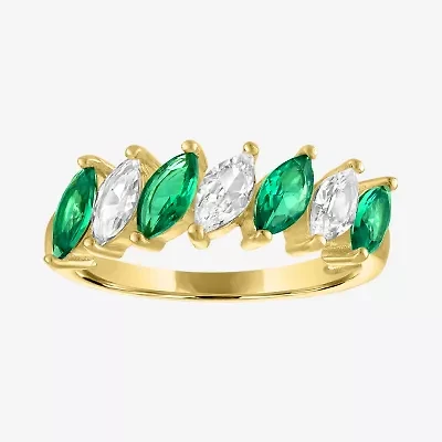 Womens Simulated Green Emerald 14K Gold Over Silver Marquise Band