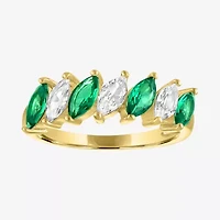 Womens Simulated Green Emerald 14K Gold Over Silver Marquise Band