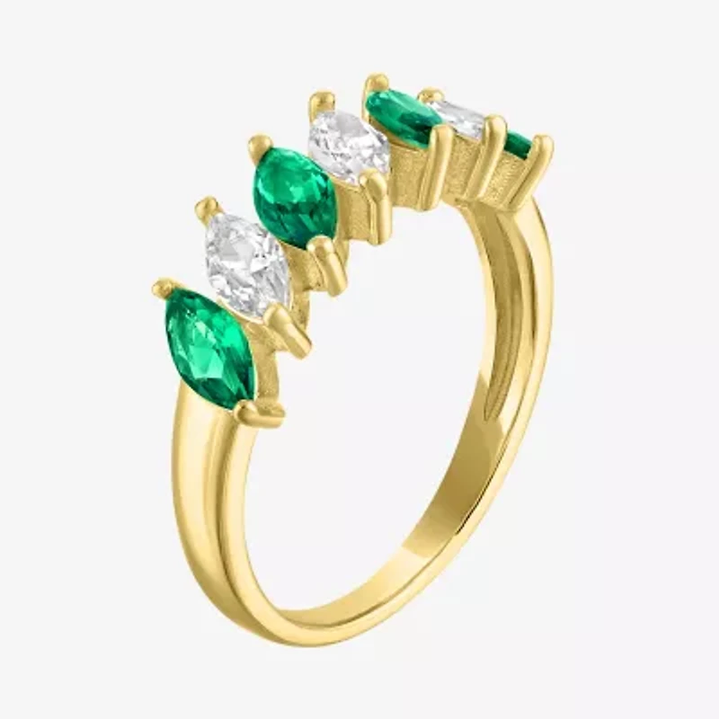 Womens Simulated Green Emerald 14K Gold Over Silver Marquise Band
