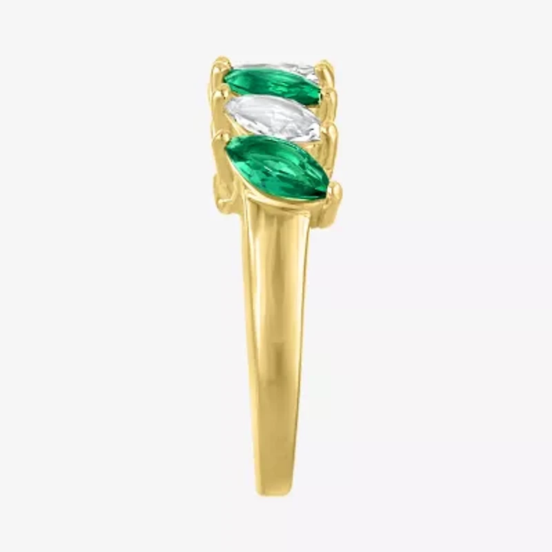 Womens Simulated Green Emerald 14K Gold Over Silver Marquise Band