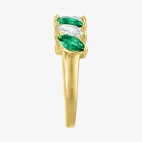 Womens Simulated Green Emerald 14K Gold Over Silver Marquise Band