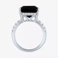 Womens Genuine Black Onyx Sterling Silver Side Stone Cocktail Ring
