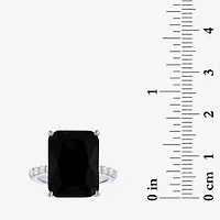 Womens Genuine Black Onyx Sterling Silver Side Stone Cocktail Ring