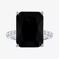 Womens Genuine Black Onyx Sterling Silver Side Stone Cocktail Ring