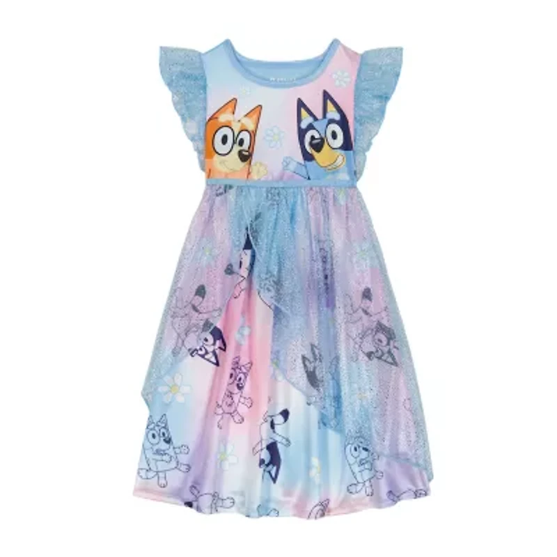 Little & Big Kid Girls Satin Short Sleeve Crew Neck Bluey Nightgown