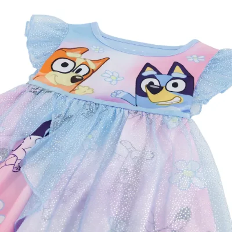 Little & Big Kid Girls Satin Short Sleeve Crew Neck Bluey Nightgown