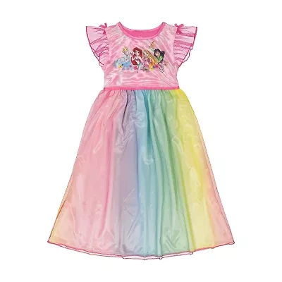 Disney Collection Girls Princess Satin Crew Neck Short Sleeve Nightgown