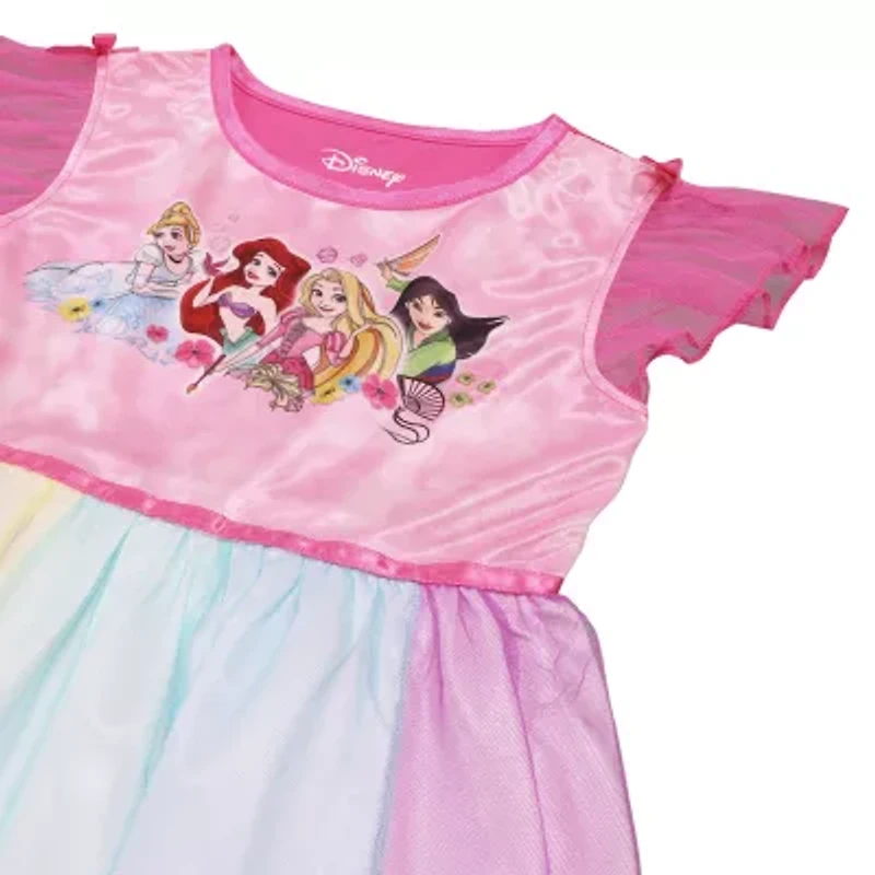 Disney Collection Girls Princess Satin Crew Neck Short Sleeve Nightgown