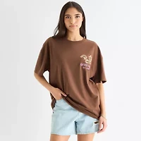Coffee Club Womens Juniors Crew Neck Short Sleeve Oversized Graphic T-Shirt