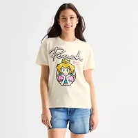 Womens Juniors Crew Neck Short Sleeve Regular Fit Princess Peach Graphic T-Shirt