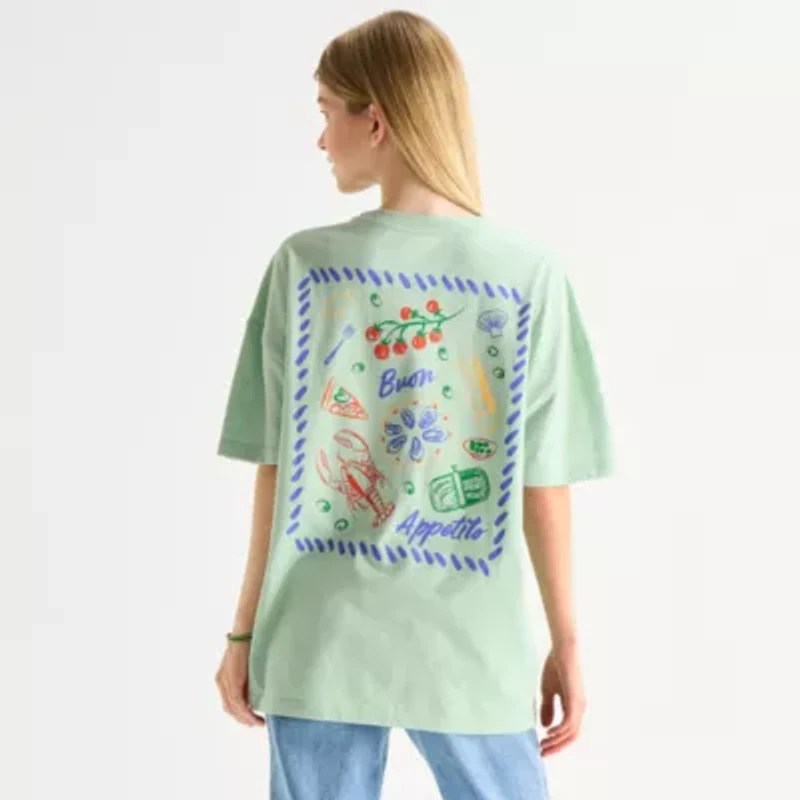Destination Lobster Womens Juniors Crew Neck Short Sleeve Oversized Graphic T-Shirt