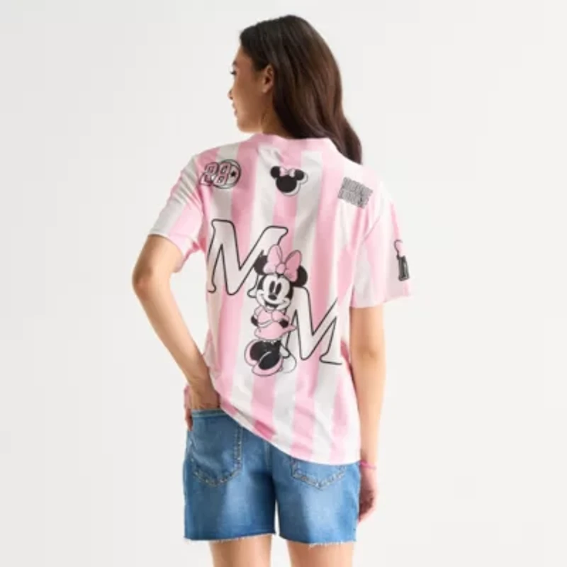 Womens Juniors V Neck Short Sleeve Minnie Mouse Jersey