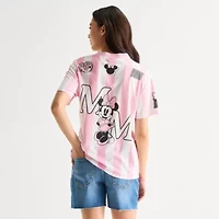 Womens Juniors V Neck Short Sleeve Minnie Mouse Jersey