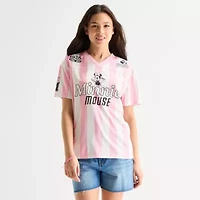 Womens Juniors V Neck Short Sleeve Minnie Mouse Jersey