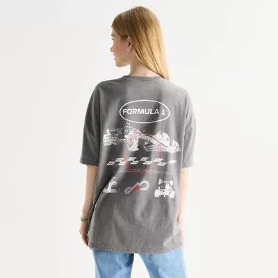 Formula 1 Womens Juniors Crew Neck Short Sleeve Oversized Graphic T-Shirt