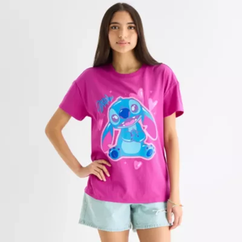 Airbrush Stitch Boyfriend Tee Womens Juniors Crew Neck Short Sleeve Graphic T-Shirt