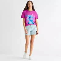 Airbrush Stitch Boyfriend Tee Womens Juniors Crew Neck Short Sleeve Graphic T-Shirt