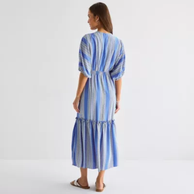 Melonie T Womens Short Sleeve Dots Maxi Dress