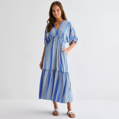 Melonie T Womens Short Sleeve Dots Maxi Dress