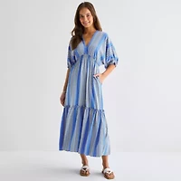 Melonie T Womens Short Sleeve Dots Maxi Dress