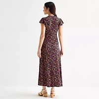 MSK Womens Short Sleeve Floral Maxi Dress
