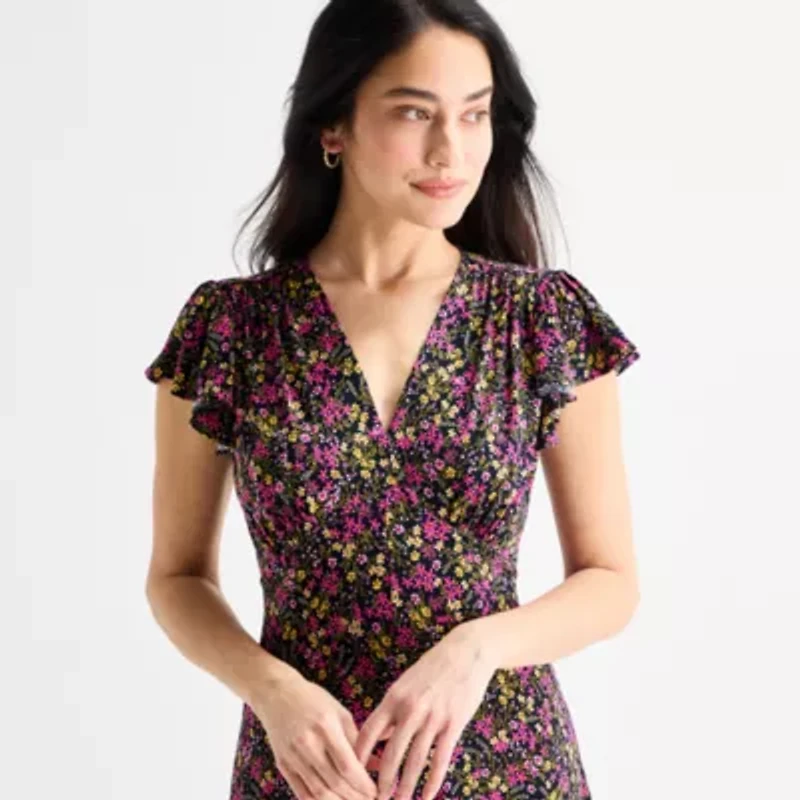 MSK Womens Short Sleeve Floral Maxi Dress