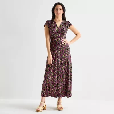 MSK Womens Short Sleeve Floral Maxi Dress
