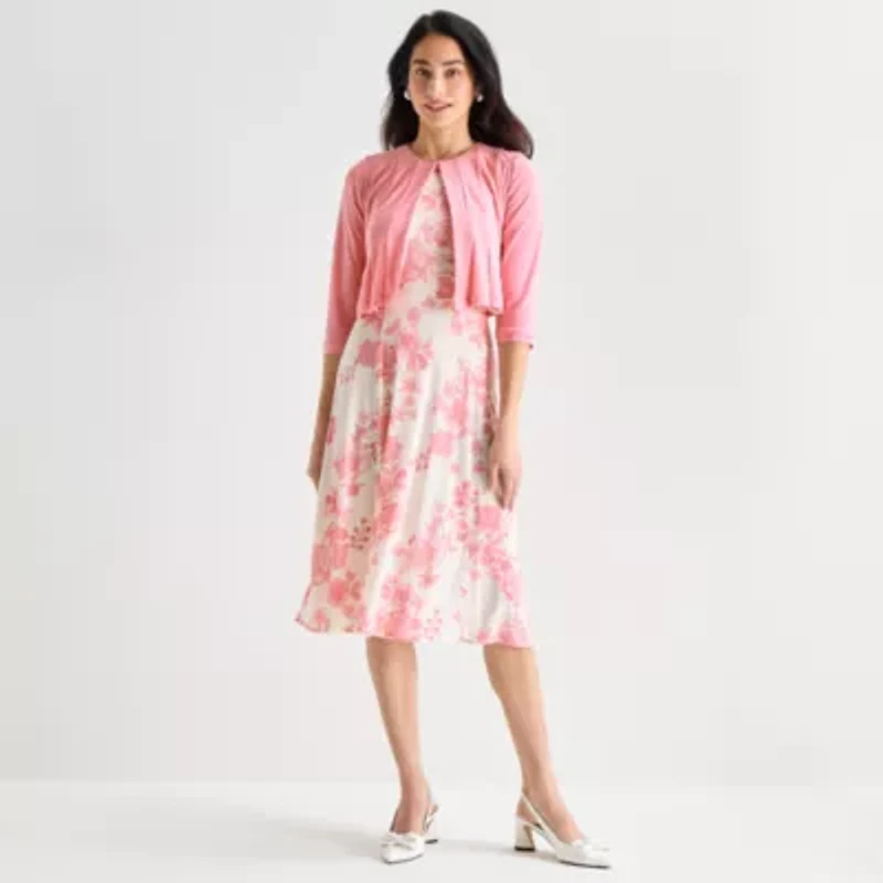 Danny & Nicole Womens Floral Midi Jacket Dress
