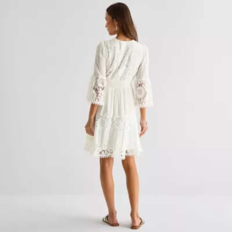 Isabel & Nina Womens 3/4 Sleeve Fit + Flare Dress