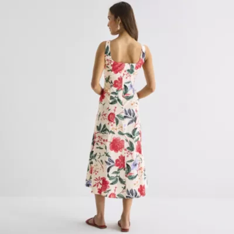 Melonie T Womens Sleeveless Floral Midi Fit + Flare Dress