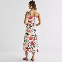 Melonie T Womens Sleeveless Floral Midi Fit + Flare Dress