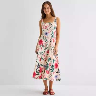 Melonie T Womens Sleeveless Floral Midi Fit + Flare Dress