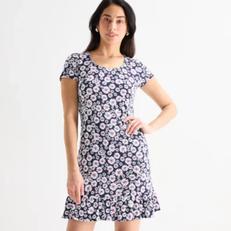 MSK Womens Short Sleeve Floral Shift Dress