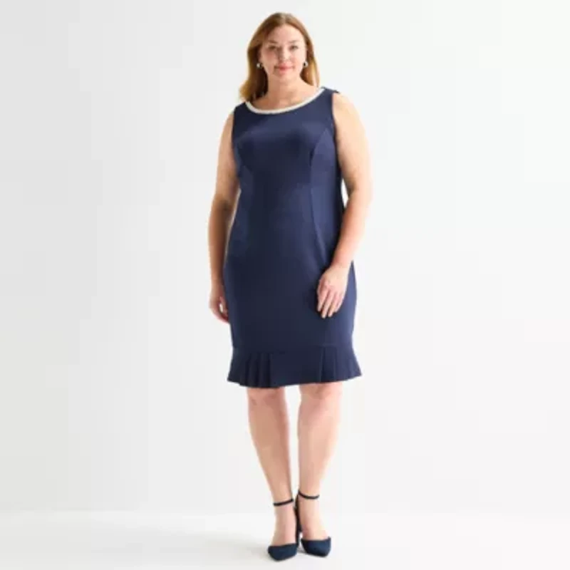 Maya Brooke Womens Plus Pearl Trim Jacket Dress