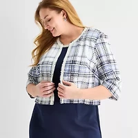 Maya Brooke Womens Plus Pearl Trim Jacket Dress