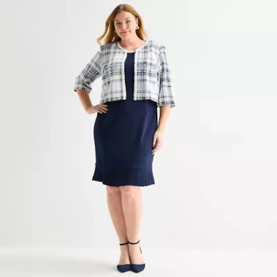 Maya Brooke Womens Plus Pearl Trim Jacket Dress