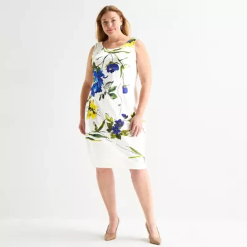 Maya Brooke Womens Plus Floral Jacket Dress