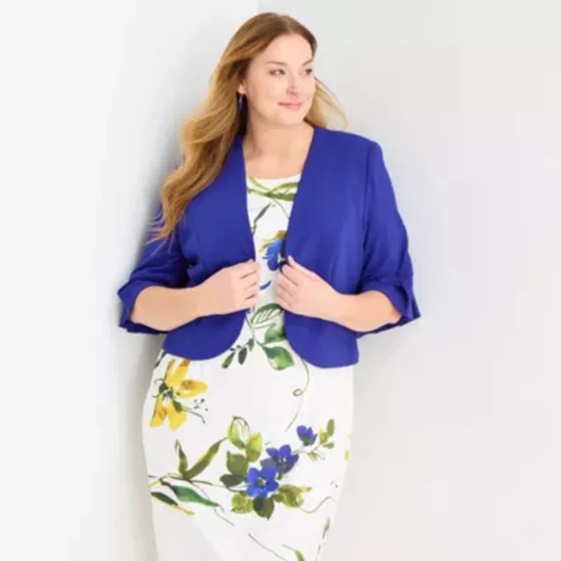 Maya Brooke Womens Plus Floral Jacket Dress