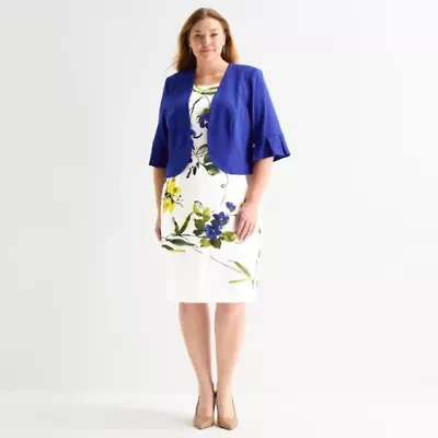 Maya Brooke Womens Plus Floral Jacket Dress