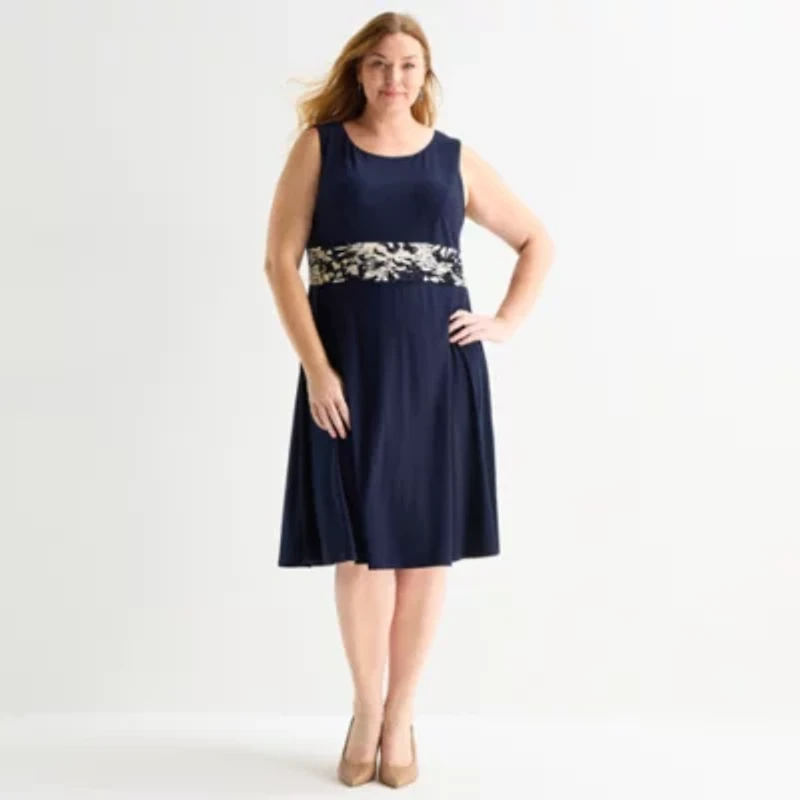 Jessica Howard Womens Plus Floral Midi Jacket Dress