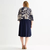 Jessica Howard Womens Plus Floral Midi Jacket Dress