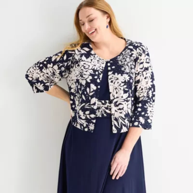 Jessica Howard Womens Plus Floral Midi Jacket Dress