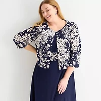 Jessica Howard Womens Plus Floral Midi Jacket Dress