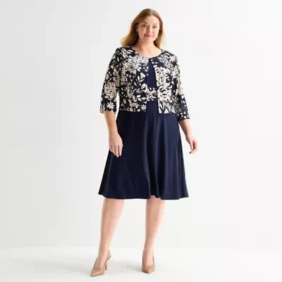 Jessica Howard Womens Plus Floral Midi Jacket Dress