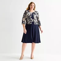 Jessica Howard Womens Plus Floral Midi Jacket Dress